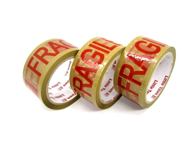 Little Town Fragile Packaging Tape Red Print Tan or Brown 2 Inches x 50m (48mm x 50m)