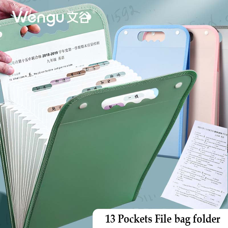 A4 13pockets large-capacity test paper storage bag, simple organ file bag folder (Random Color)