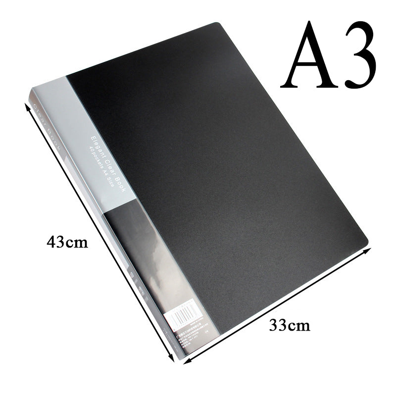 Office data display book plastic file folder with pocket Clear book Size A3 20pockets (Random Color)