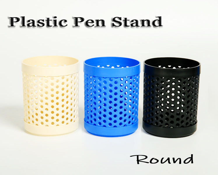 Plastic thickened pen stand round and square office pen holder Random Color (DGG)