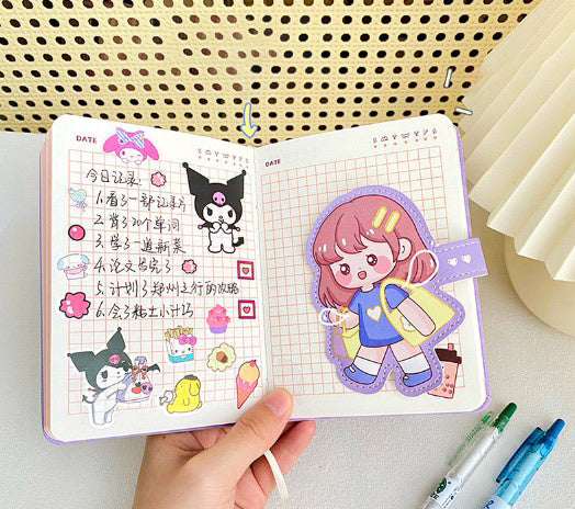 Depai A5 Magnetic Buckle Notepad Cute Girls Cartoon Student Diary Notebook Random Color  32K1016-6 (48745)