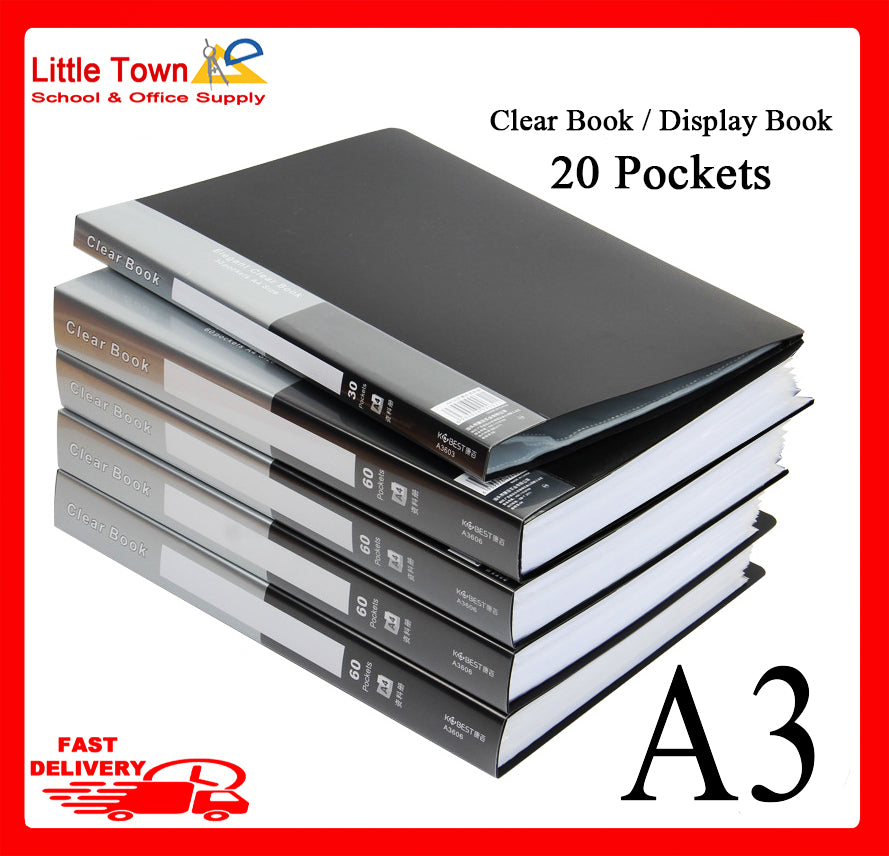 Office data display book plastic file folder with pocket Clear book Size A3 20pockets (Random Color)