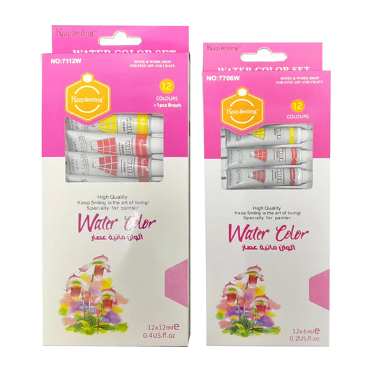 Keep Smiling Watercolor paint Set 12 Pcs Size:12x6ml / 12x12ml (KS)