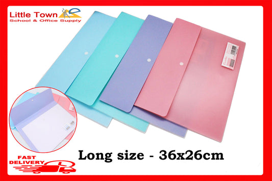 Document File Plastic  Envelope Snap Botton Pastel Color Long size (36x26cm) Random Color