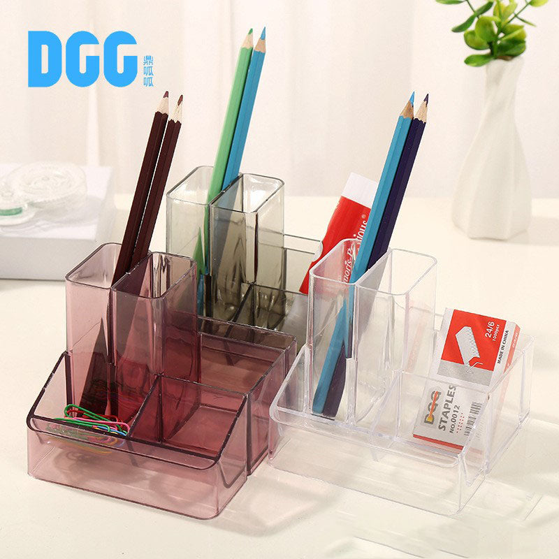 Multifunctional storage transparent pen holder / pen stand Random Color (DGG 8060)