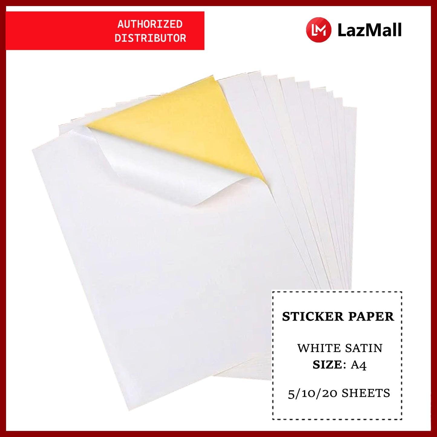 White Satin Sticker Paper Size A4 20Sheets