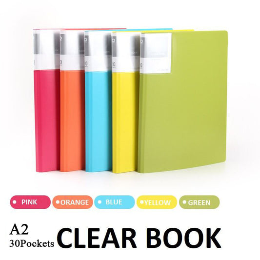 Display Book Clear Book Folded in Half Certificate folder Document File Size A2 30 Pockets Random Color