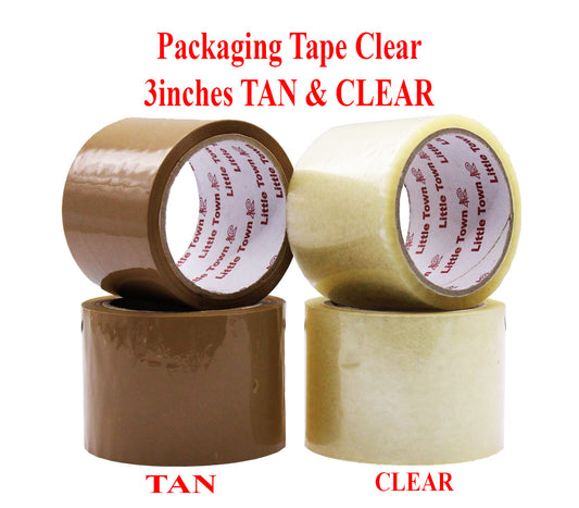 12 Rolls Little Town Packaging Tape Tan & Clear 72mm / 3inches