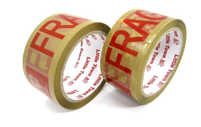 Little Town Fragile Packaging Tape Red Print Tan or Brown 2 Inches x 50m (48mm x 50m)