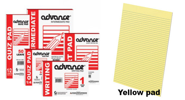 Advance Intermediate Pad 80 leaves Yellow Pad and White Pad