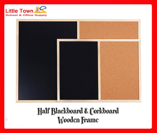 Half Blackboard & Corkboard Wooden Frame Combination board