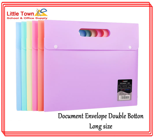 Double button hand-held plastic document envelope pastel color data file storage folder file bag Long Size