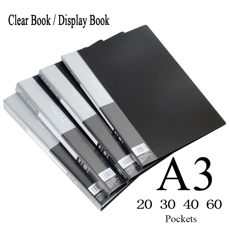 Office data display book plastic file folder with pocket Clear book Size A3 20pockets (Random Color)