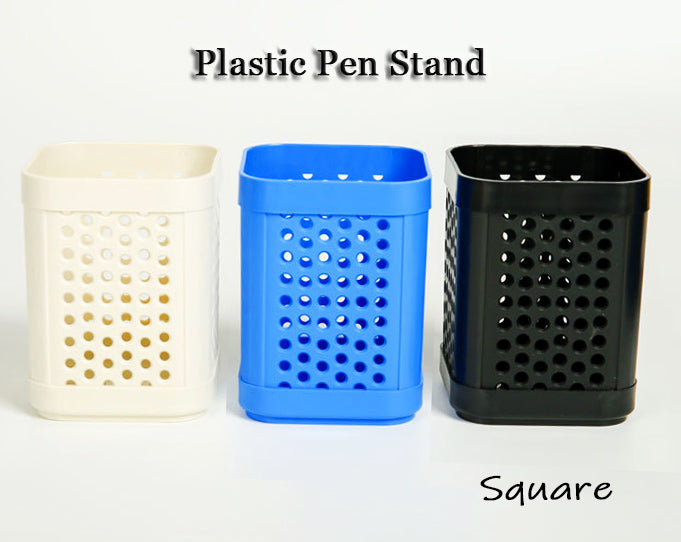 Plastic thickened pen stand round and square office pen holder Random Color (DGG)