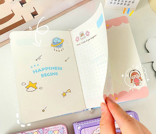 Depai A5 Magnetic Buckle Notepad Cute Girls Cartoon Student Diary Notebook Random Color  32K1016-6 (48745)