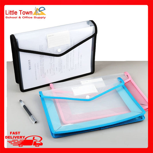 Horizontal Transparent White Document Bag A3 size Student Test Paper Snap Button Storage Bag Random Color