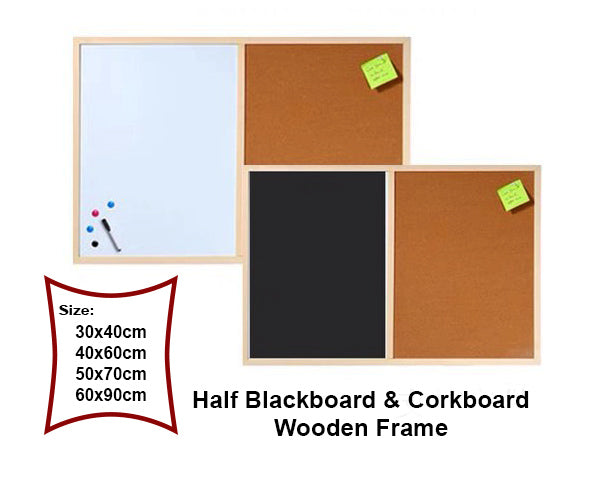 Half Blackboard & Corkboard Wooden Frame Combination board