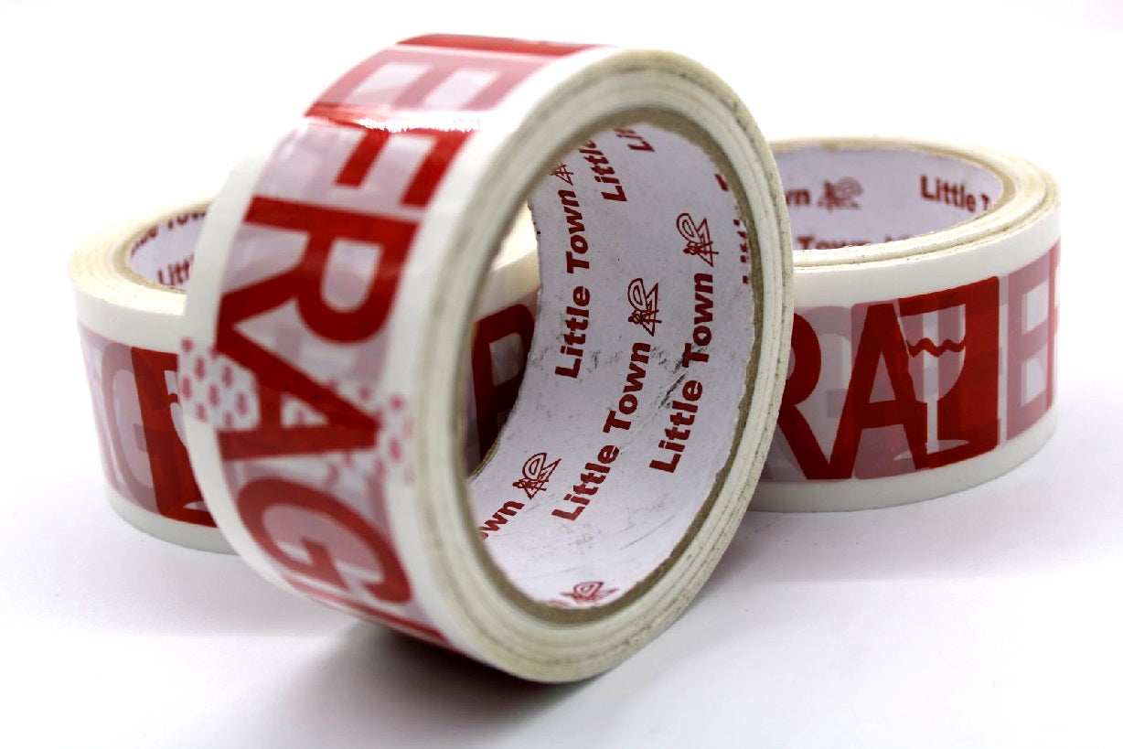 Little Town Fragile Packaging Tape White Red Print 1roll 2 Inches x 50m (48mm x 50m)