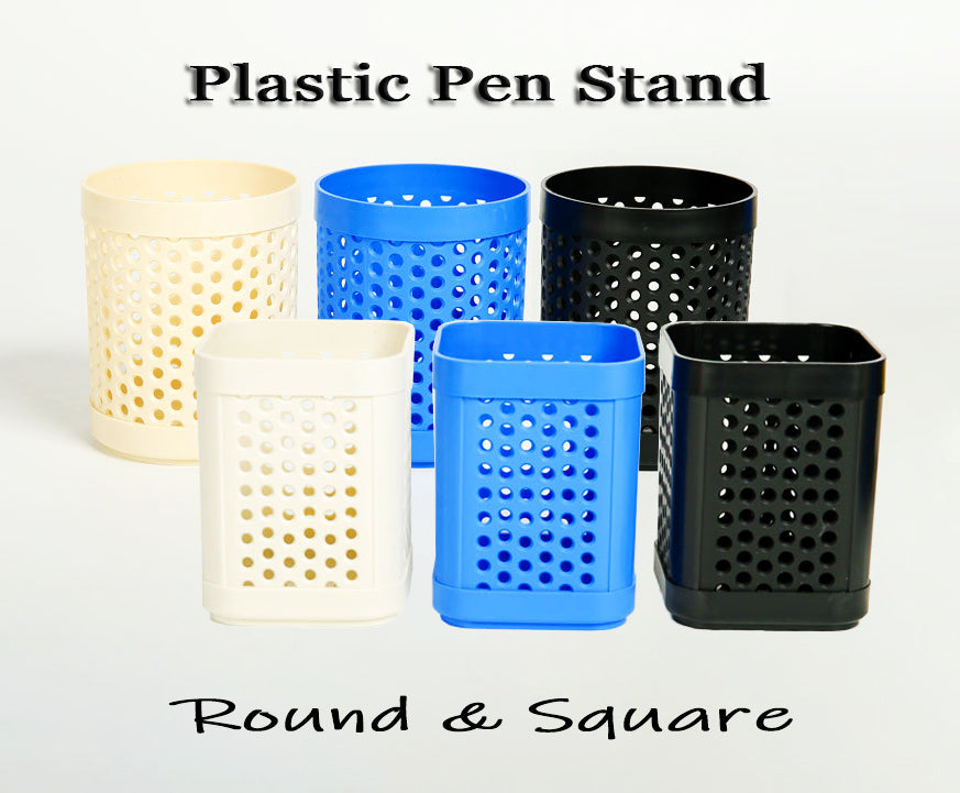 Plastic thickened pen stand round and square office pen holder Random Color (DGG)