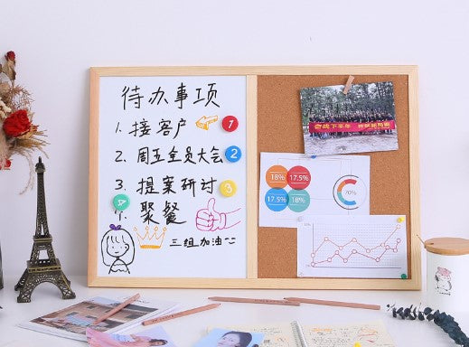 Half Whiteboard & Corkboard Wooden Frame Combination board