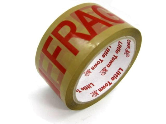 Little Town Fragile Packaging Tape Red Print Tan or Brown 2 Inches x 50m (48mm x 50m)