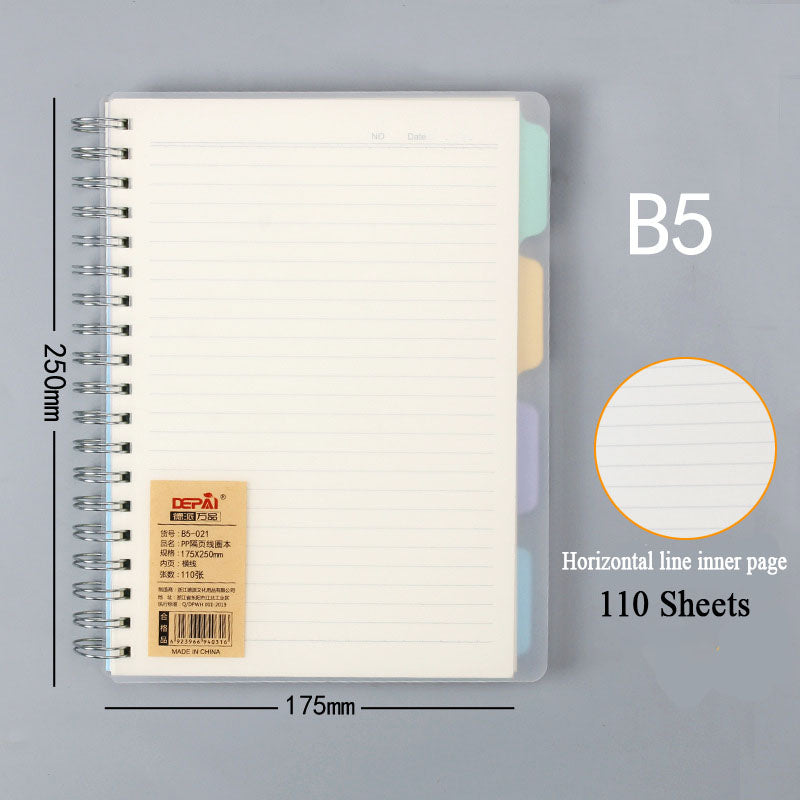 Transparent cover coil binder notebook horizontal line inner page size A6 / A5 / B5 110sheets