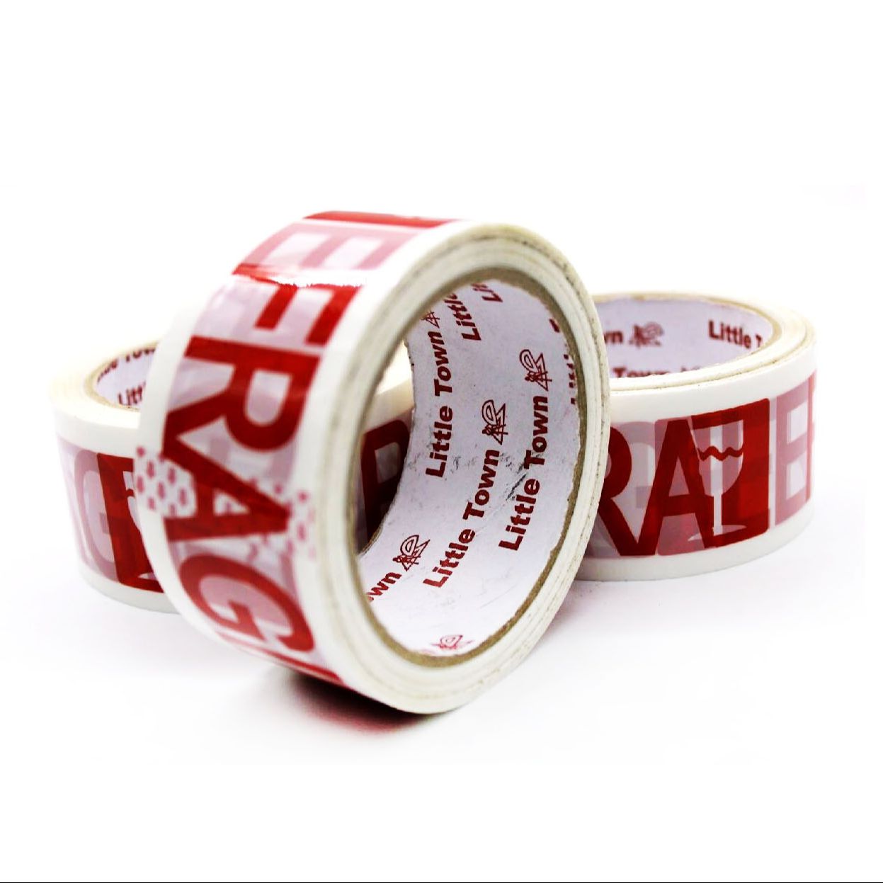 Little Town Fragile Packaging Tape White Red Print 1roll 2 Inches x 50m (48mm x 50m)