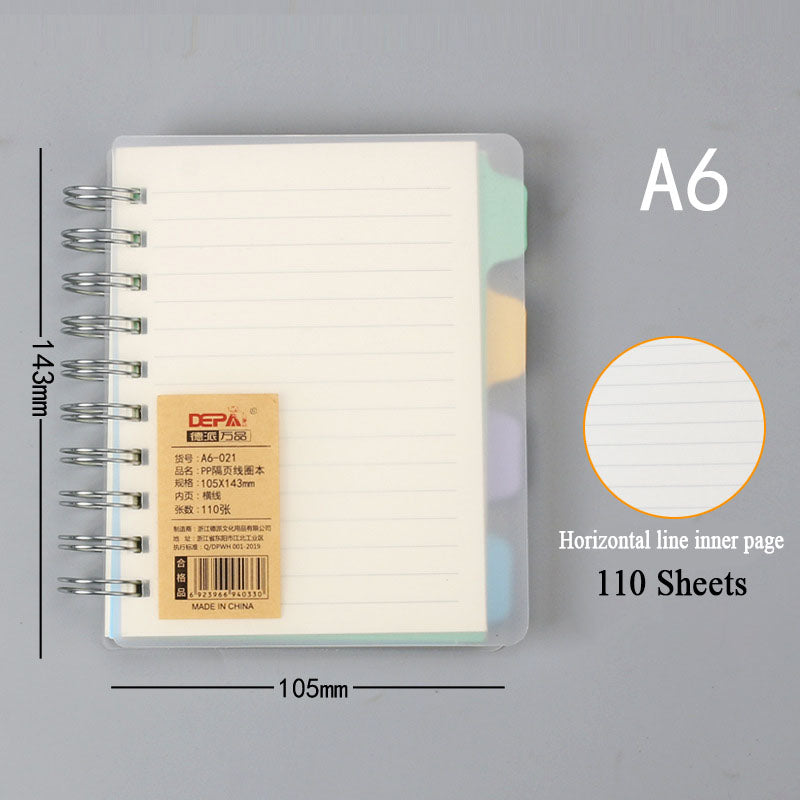 Depai Transparent cover coil binder notebook horizontal line inner page size A6 / A5 / B5 110sheets