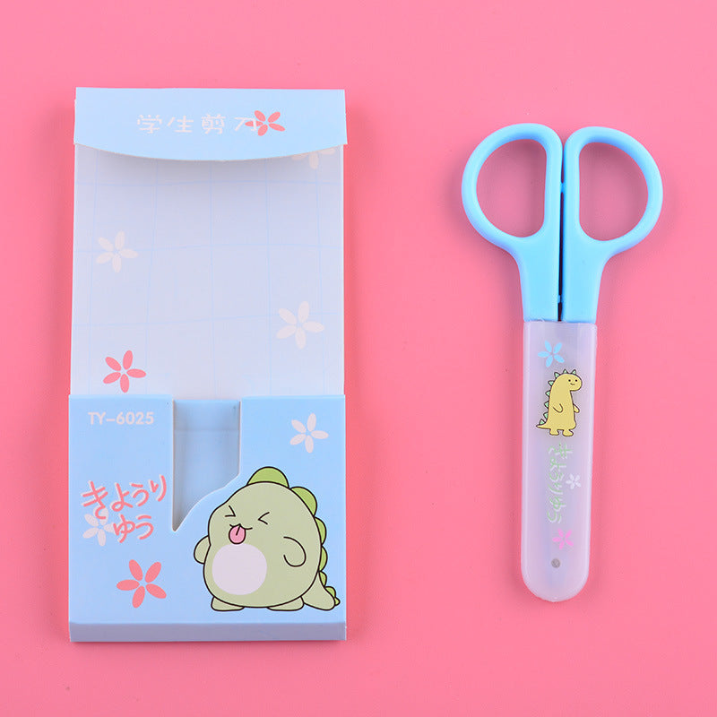 Little frog student scissors with protective shell plastic art stationery office stainless steel children's scissors random color (TY6025)