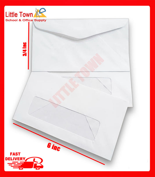 10pcs White Paper Letter Envelope with Window Long and Short (6 ¾)