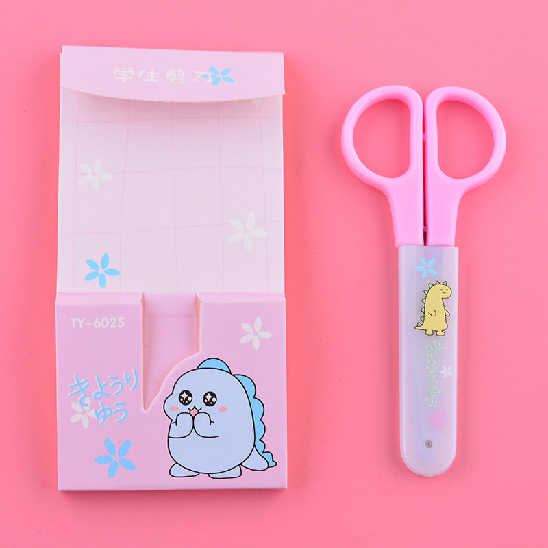 Little frog student scissors with protective shell plastic art stationery office stainless steel children's scissors random color (TY6025)