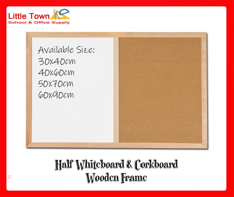 Half Whiteboard & Corkboard Wooden Frame Combination board