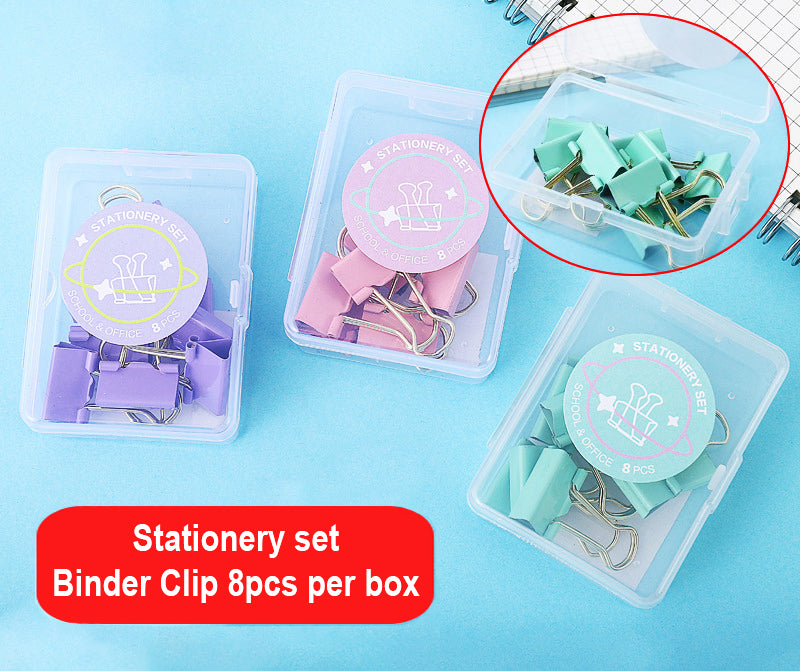 Stationery set school and office binder clip pastel color 8pcs binder clip per box Random Color (TY6624)