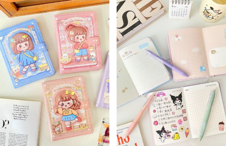 Depai A5 Magnetic Buckle Notepad Cute Girls Cartoon Student Diary Notebook Random Color  32K1016-6 (48745)