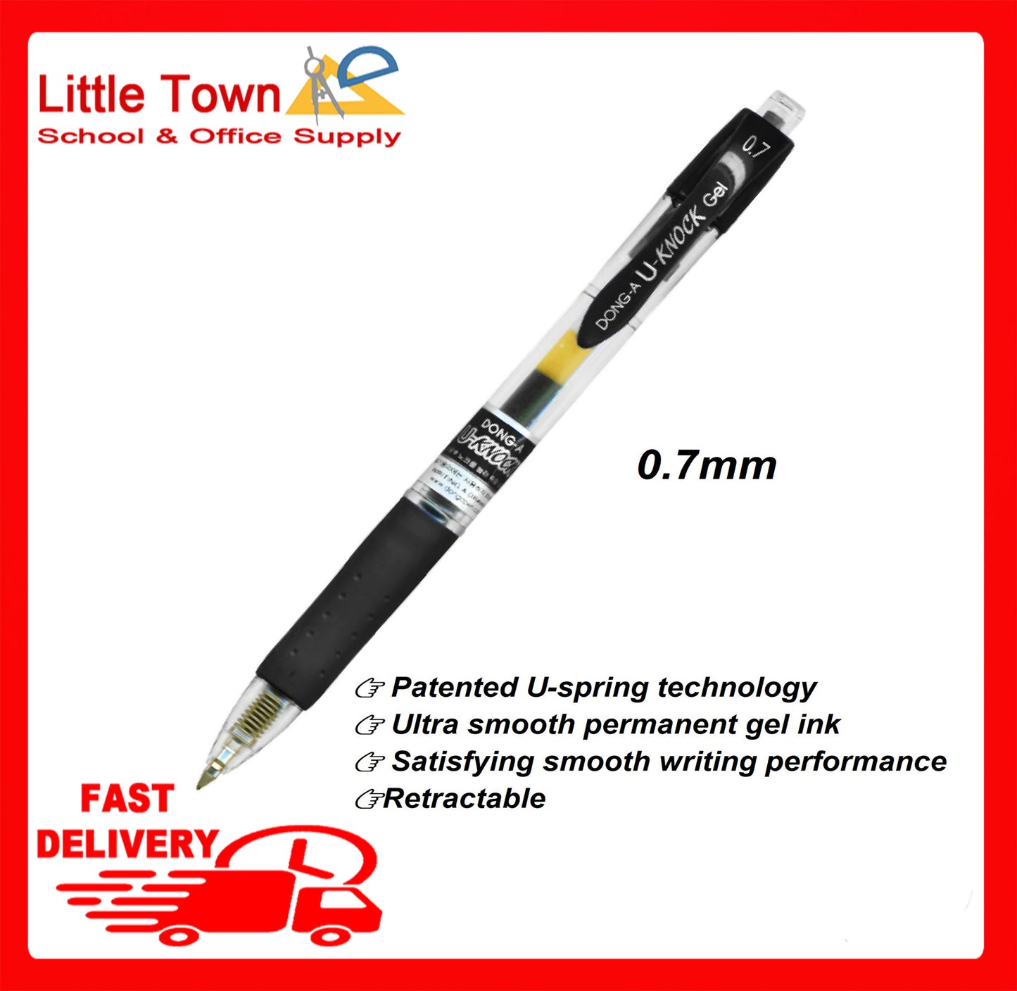 DONG-A U-KNOCK RETRACTABLE GEL PEN 0.5 and 0.7 BLACK