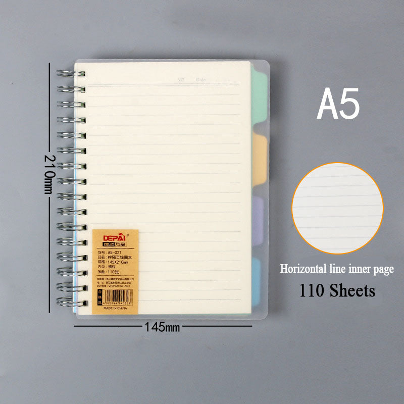 Depai Transparent cover coil binder notebook horizontal line inner page size A6 / A5 / B5 110sheets