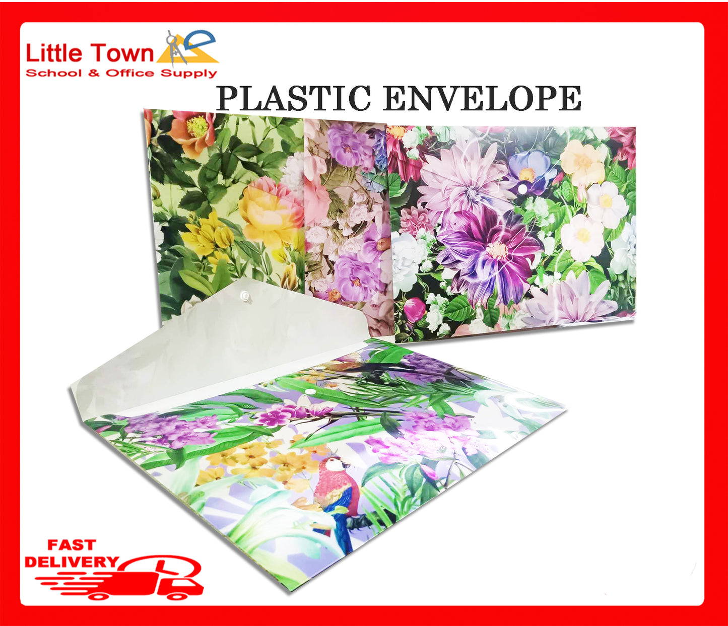 Hologram Plastic document envelope vital flowers colorful garden design long / FC (Random Design)