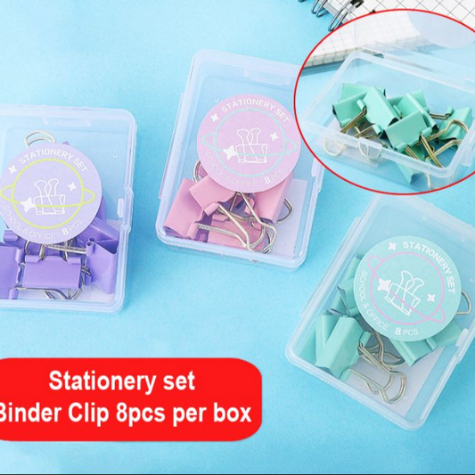 Stationery set school and office binder clip pastel color 8pcs binder clip per box Random Color (TY6624)