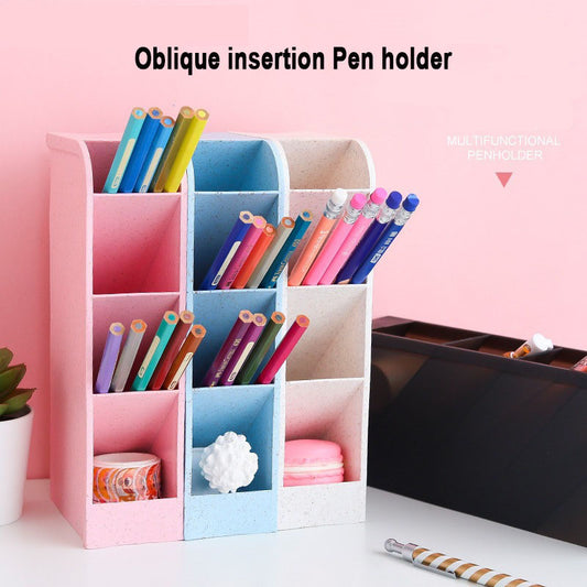 Plastic Pen holder Oblique insertion type 4 grid Random Solid color (DGG #882)