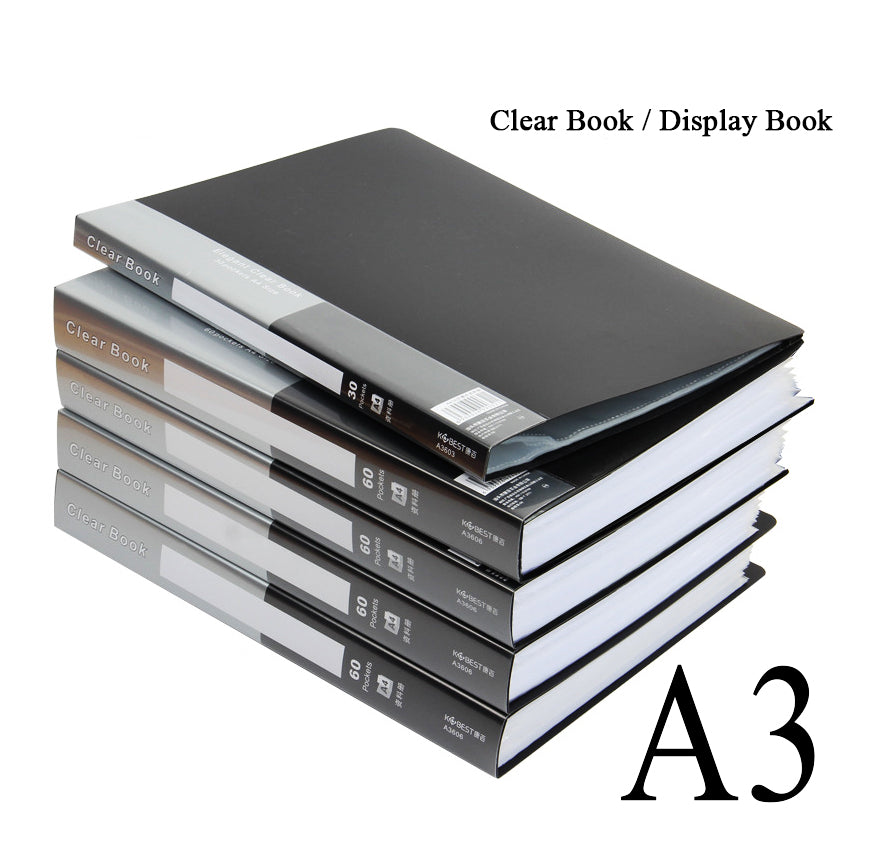 Office data display book plastic file folder with pocket Clear book Size A3 20pockets (Random Color)