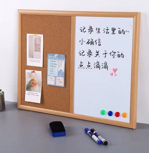 Half Whiteboard & Corkboard Wooden Frame Combination board