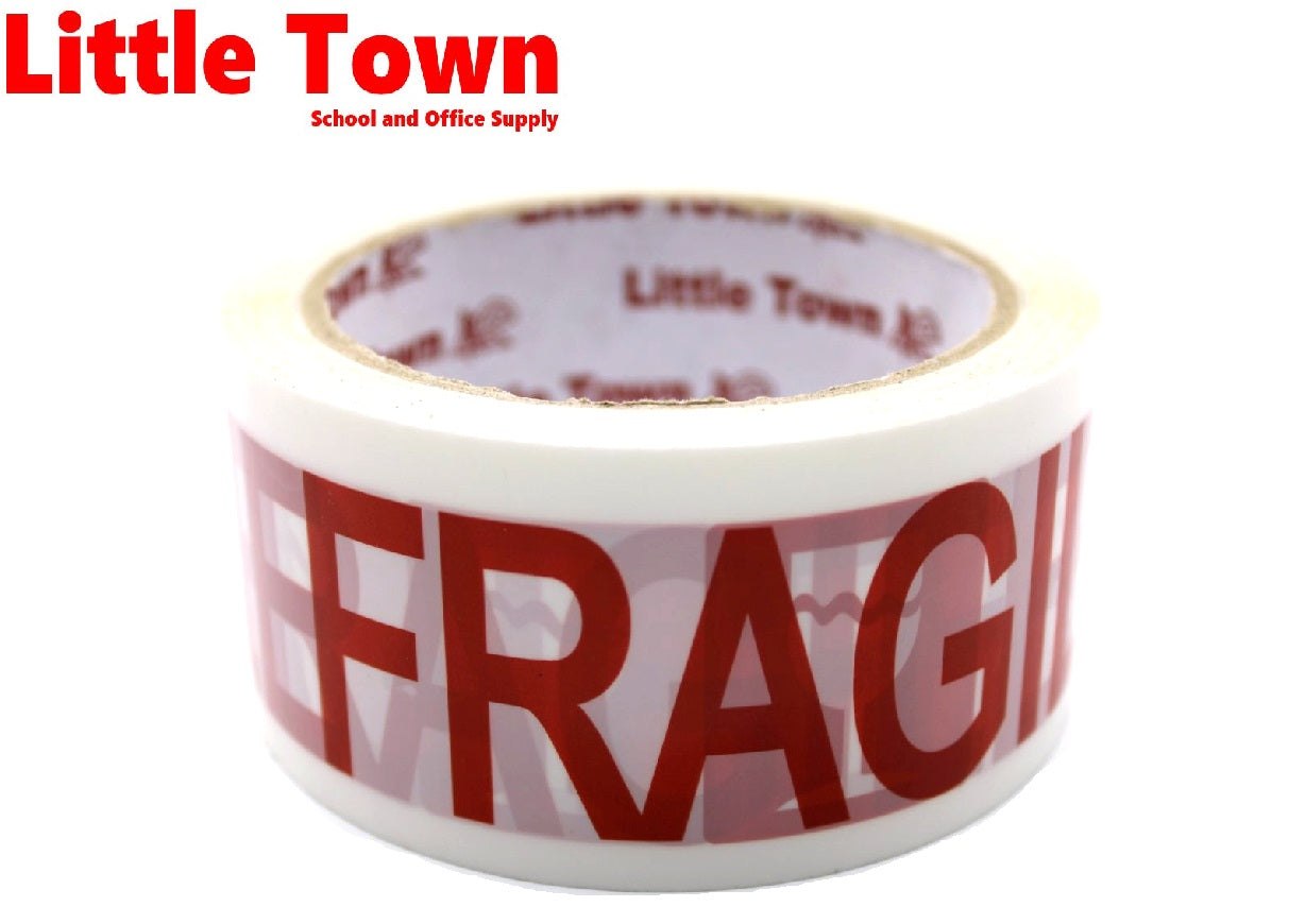 Little Town Fragile Packaging Tape White Red Print 1roll 2 Inches x 50m (48mm x 50m)