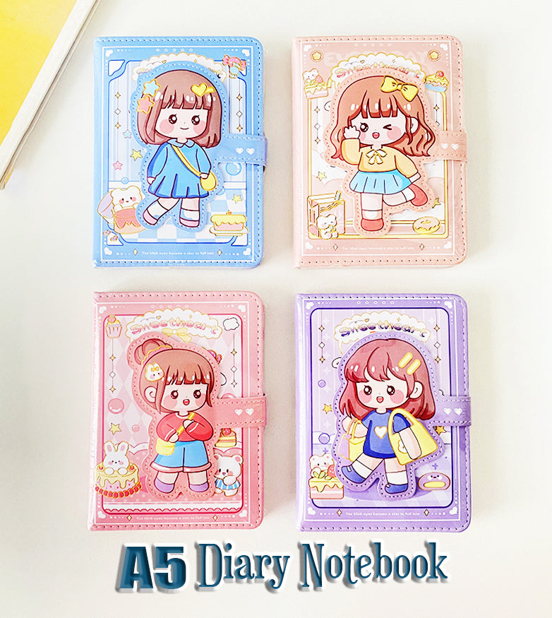 Depai A5 Magnetic Buckle Notepad Cute Girls Cartoon Student Diary Notebook Random Color  32K1016-6 (48745)