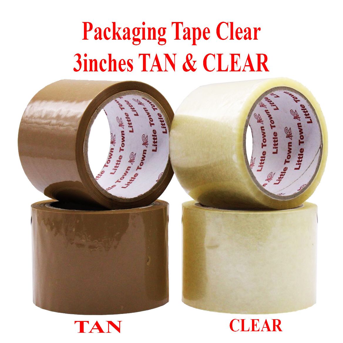 12 Rolls Little Town Packaging Tape Tan & Clear 72mm / 3inches