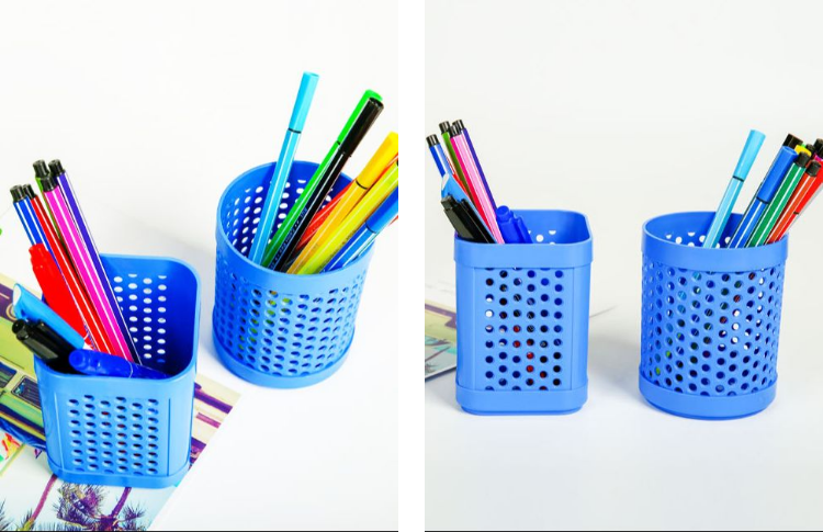 Plastic thickened pen stand round and square office pen holder Random Color (DGG)