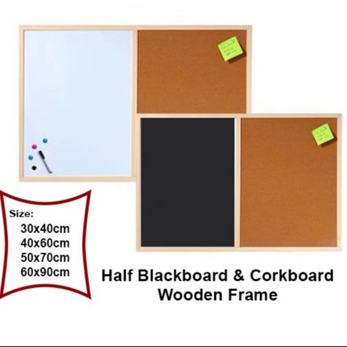 Half Blackboard & Corkboard Wooden Frame Combination board