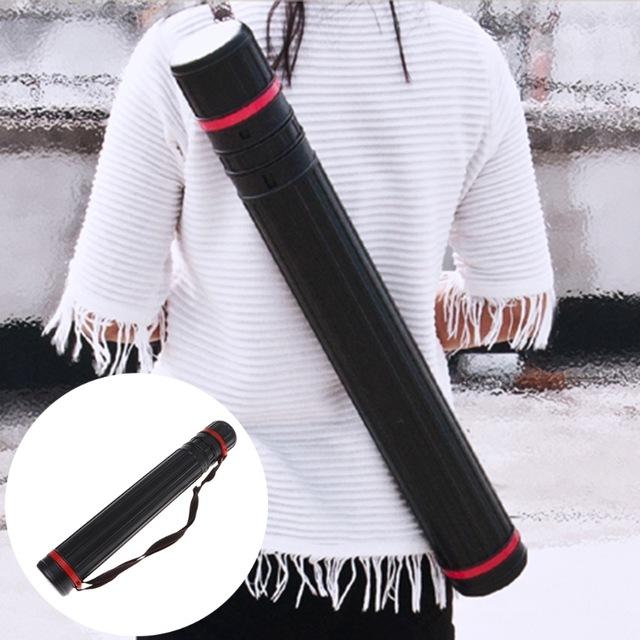 Drawing Tube Blueprint Case Telescoping Art Tube Large Plastic Black Storage Tube with Strap (HT-938)