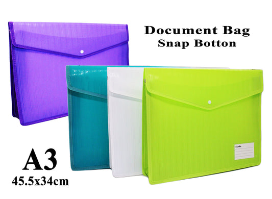 Document Bag Snap Botton Plastic Storage Document Bag RANDOM COLOR (A3 45.5x34cm)